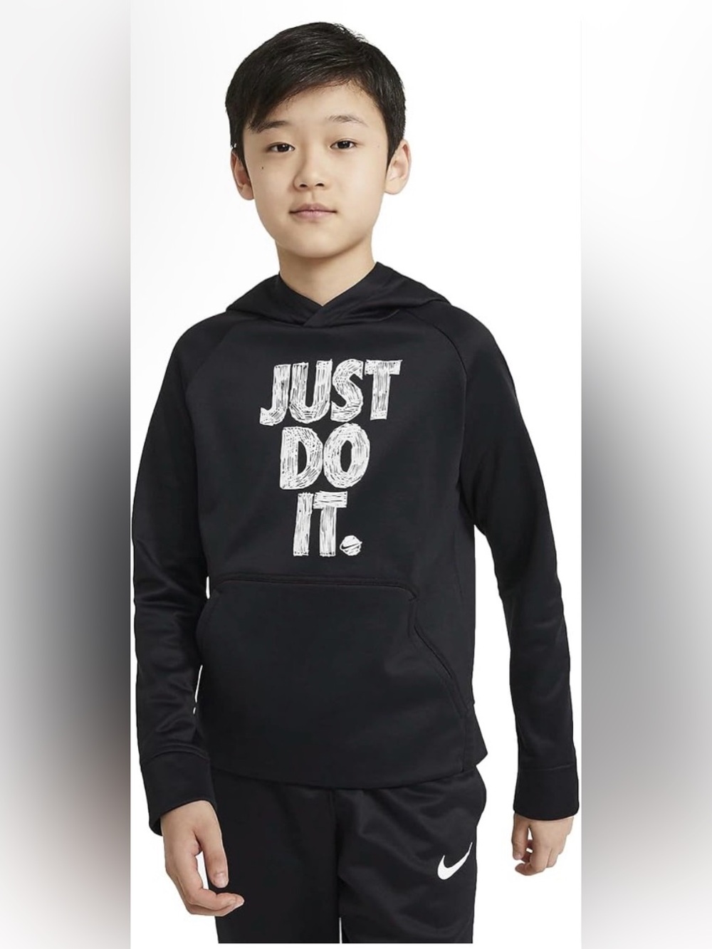 Nike Kids Black Hoodie Dry-fit with White 'Just Do It.' Graphic